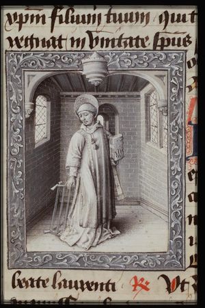 St. Laurence of Rome holding a gridiron and a book
