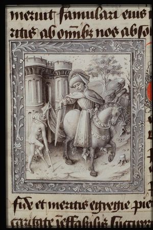 St. Martin, Bishop of Tours, gives part of his cloak to a beggar