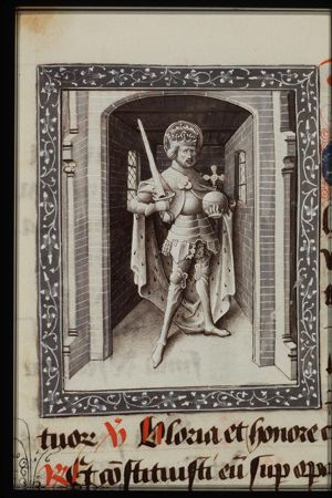 Charlemagne holding a sword and an orb