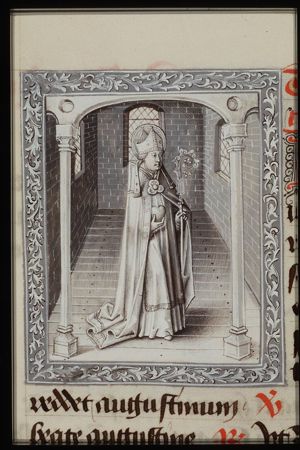 St. Augustine, Bishop of Hippo, holding a heart and a crozier