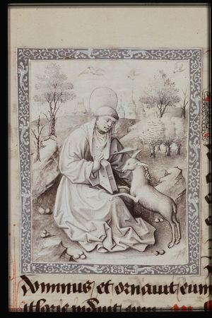 St. Aegidius (Giles) holding a book and a hind, an arrow piercing his breast