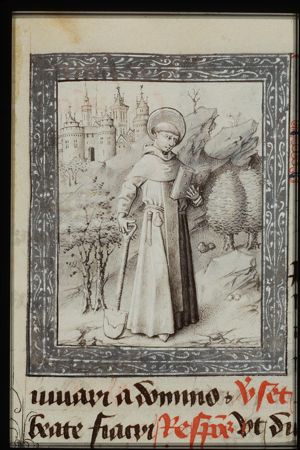 St. Fiacre of Meaux holding a book and a spade