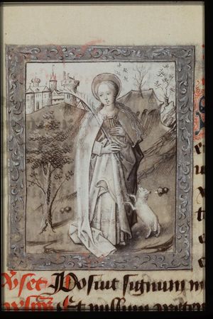 St. Agnes of Rome holding a palm, a lamb at her feet
