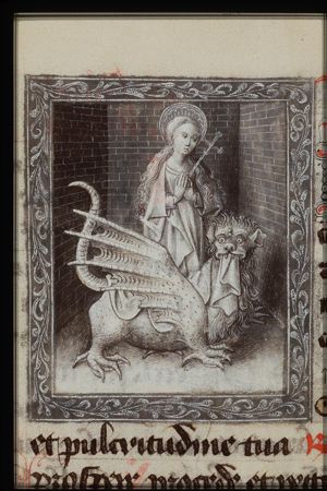 St. Margaret of Antioch with the dragon, holding a cross-staff