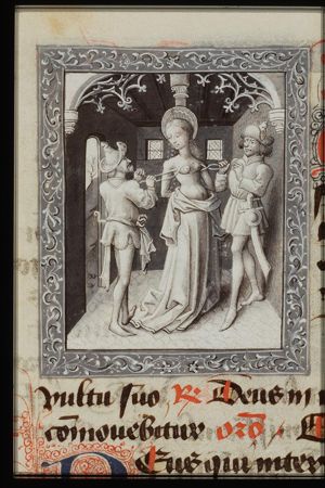 The martyrdom of St. Agatha of Catania: her breasts are cut off with pincers