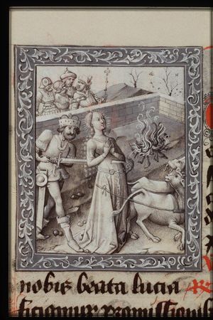 A team of oxen try to drag St. Lucy of Syracuse into a brothel