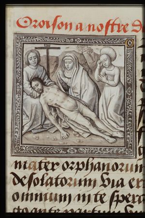 Lamentation: the dead Christ is lamented by Mary, St. John and a holy woman