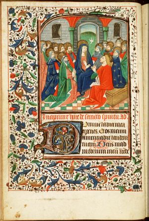 Pentecost: the Holy Spirit descends upon Mary and the apostles