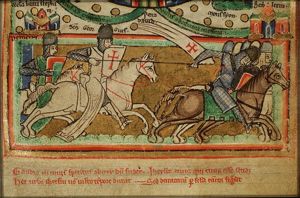 The knights of the cross, led by St. George, pursue the Saracens