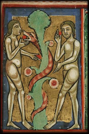The fall of man: Adam and Eve eat from the Tree of Knowledge of Good and Evil