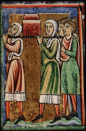 The Israelites carry the Ark of the Covenant over the Jordan
