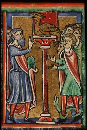 The Israelites are cured of snake-bites by looking at the Brazen Serpent