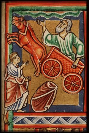 Elisha sees Elijah taken up to heaven in a chariot of fire