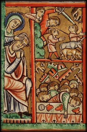 The trials of Job: theft of his flock, the death of his servants and children