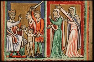 The judgement of Solomon: Solomon gives verdict; he commands a soldier to divide the living child in two