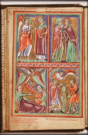 The Annunciation: Gabriel announces Christ's birth to Mary