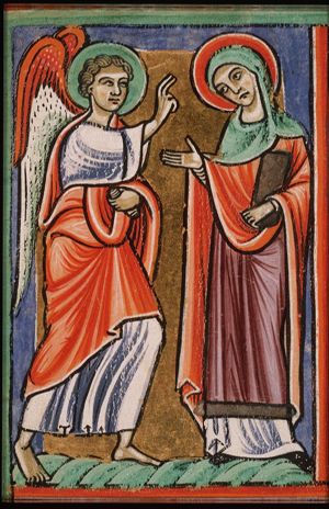 The Annunciation: Gabriel announces Christ's birth to Mary