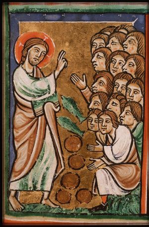 The feeding of the five thousand: Christ blesses the loaves and fishes