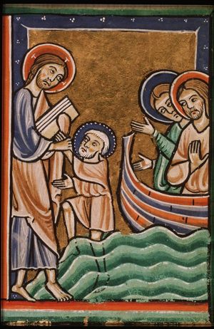 Christ appears at the Lake of Gennesaret and saves St. Peter from drowning