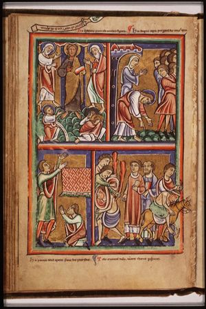 The Transfiguration: Christ, Moses and Elijah hover over three apostles