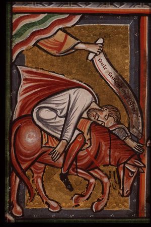 The conversion of St. Paul: on the way to Damascus the hand of God appears to Saul, who falls from his horse and is blinded by the light
