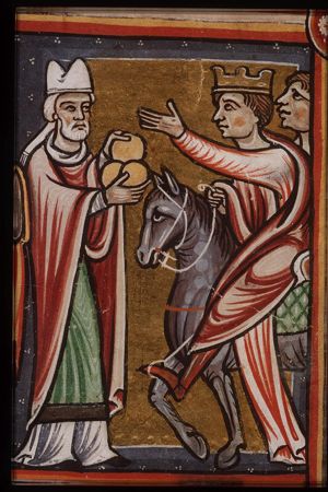 St. Basil the Great gives three loaves to the Emperor Julian the Apostate