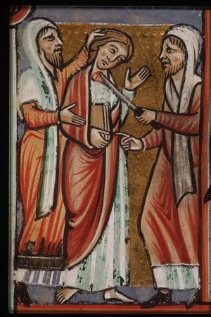 The martyrdom of St. Thomas: he is stabbed to death