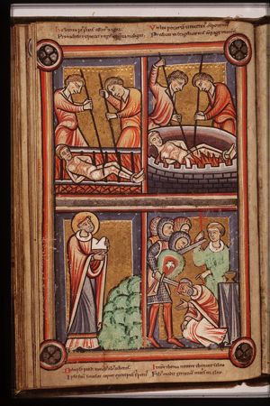 The martyrdom of St. Laurence of Rome: he is roasted on a gridiron