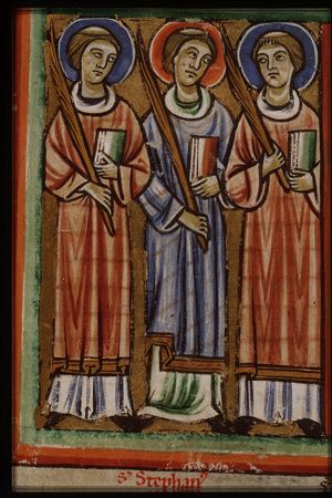 St. Stephen and two martyrs holding palms and books