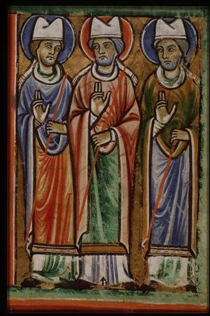 St. Remigius (Rémi) of Rheims, St. Anselm of Canterbury and St. Omer holding staffs