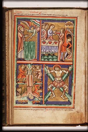 Isaiah's vision: an angel purifies his lips with a burning coal from the altar