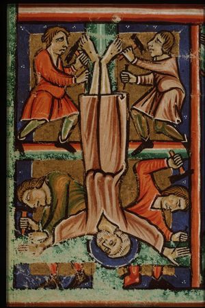 The martyrdom of St. Peter: he is crucified upside down