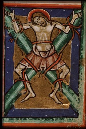 The martyrdom of St. Andrew: he is crucified
