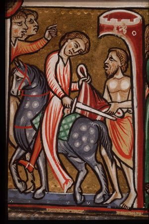 St. Martin, Bishop of Tours, gives part of his cloak to a beggar