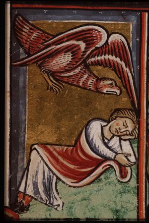 St. Servatius, Bishop of Tongres, is shaded from the sun by an eagle