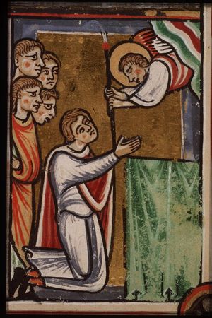 St. Servatius receives the crozier of the Bishop of Tongres from an angel
