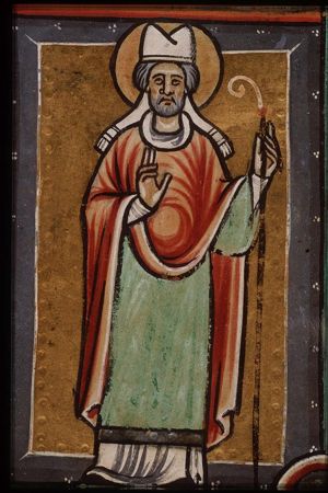 St. Nigasius, Bishop of Rouen, holding a staff