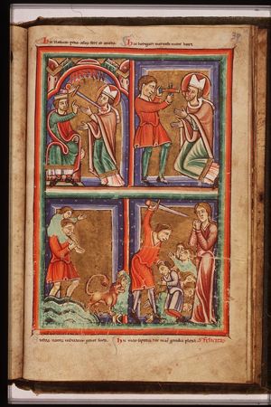 The martyrdom of St. Blaise (Blasius), Bishop of Sebaste: he is beheaded