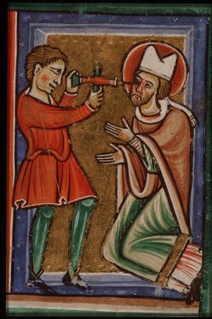 The martyrdom of St. Leger, Bishop of Autun: his eyes are pierced with a drill