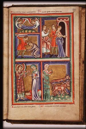 St. Catherine of Alexandria is beheaded. Her body is carried off by two angels
