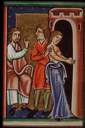 St. Agatha of Catania with bleeding breasts is put in prison