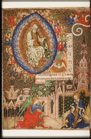 Annunciation: God the Father sends Gabriel to announce Christ's birth to Mary