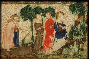 The Visitation: Mary, St. Joseph and several women on their way to St. Elisabeth
