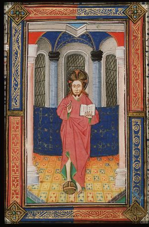 Salvator Mundi: Christ holding a book, an orb at his feet