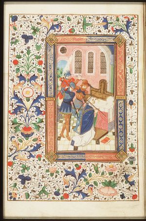 The martyrdom of St. Thomas Becket of Canterbury: he is stabbed before the altar