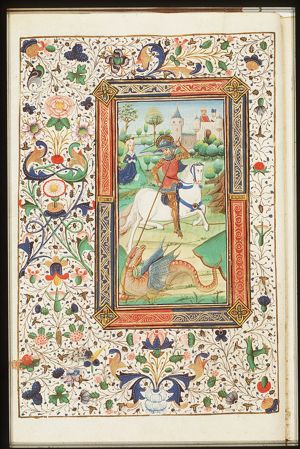 St. George on horseback fighting the dragon