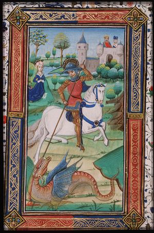St. George on horseback fighting the dragon