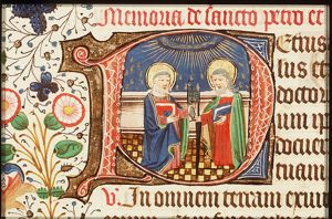 St. Peter holding a book and a key and St. Paul holding a sword and a book