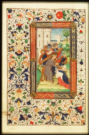 The carrying of the cross: Christ bears the cross and meets St. Veronica