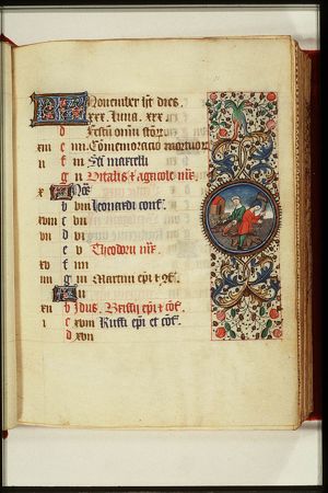 November: man and woman slaughtering a pig